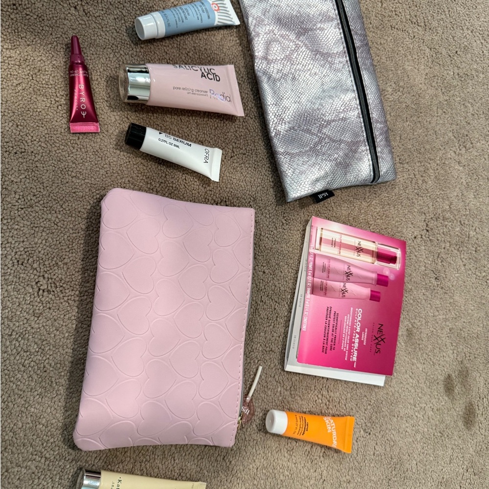 Pink Cosmetic Pouch with Skincare Samples